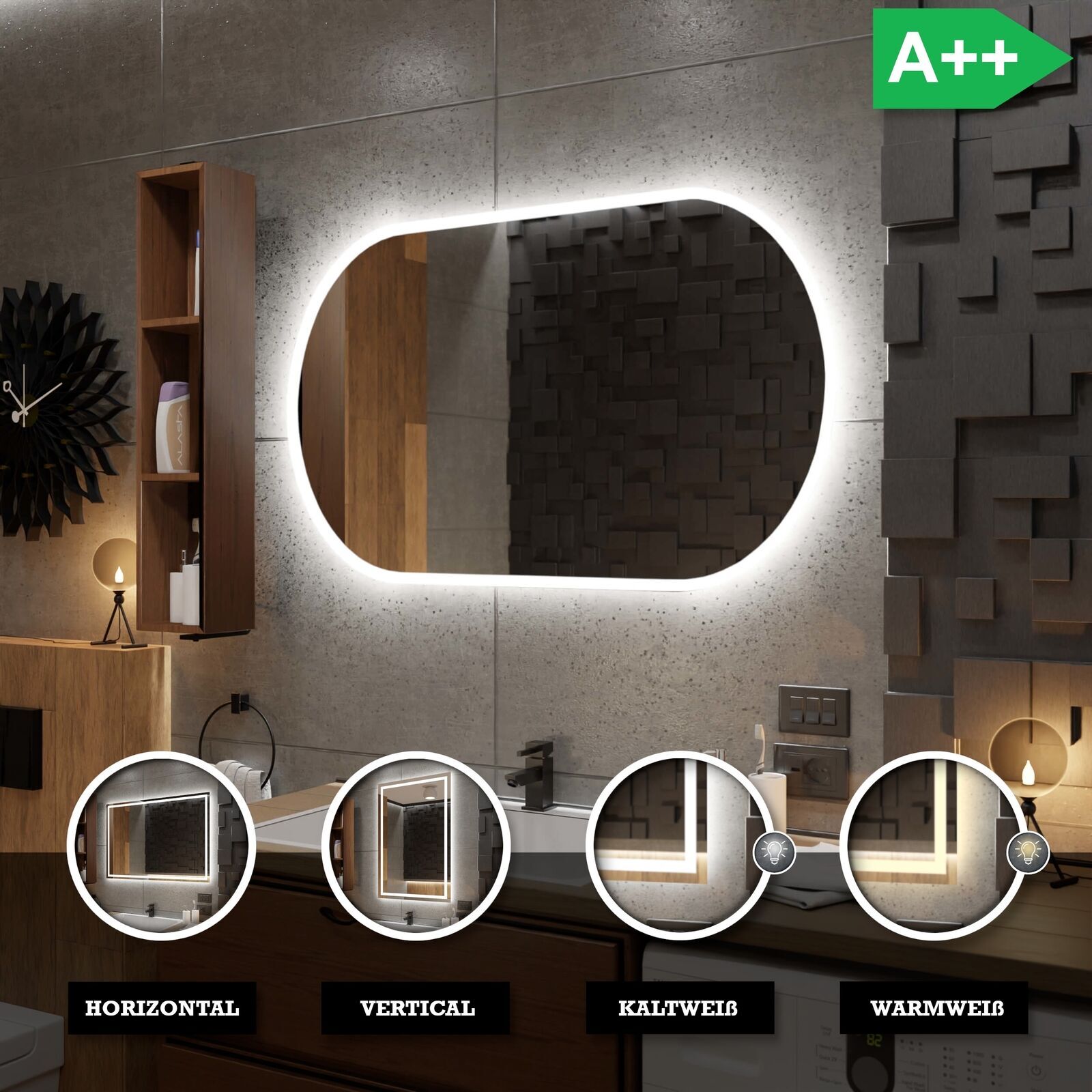 Badspiegel mit LED Beleuchtung Wandspiegel Badezimmerspiegel nach mass HAMBURG