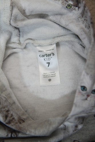 Carter’s Kids Sz 7 Girls Clothing New 100% Cotton Cat Kitten Gray Hoodie Dress - Picture 4 of 5