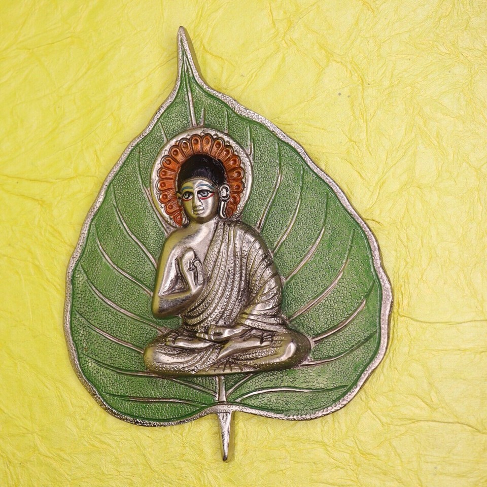 Buddha on Green Leaf Wall Hanging Mask Metal Home Office Wall Decor