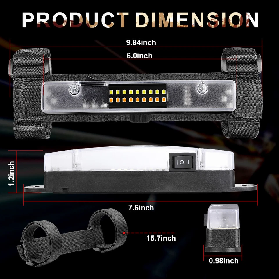 通用滚杆安装圆顶灯 LED 灯适用于 UTV 全地形车 Polaris RZR 高尔夫球车 — 第 4/4 张图片