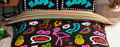 Be Happy Neon Effect with stripe reverse Duvet Cover Bedding Set - Picture 3 of 4