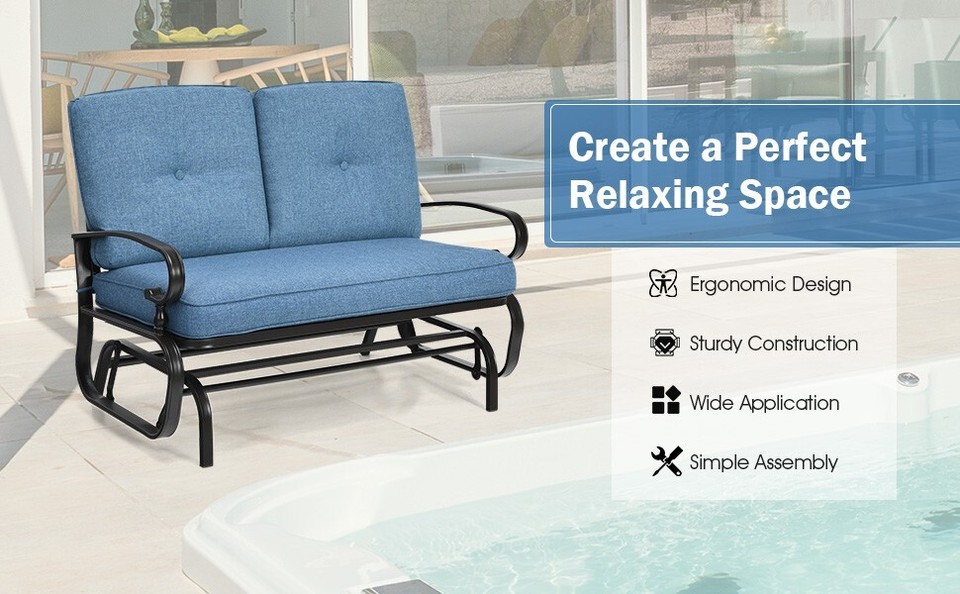 Rocking 2-Seats Glider Swing Bench Rocker Soft Cushion Patio Relaxation ...