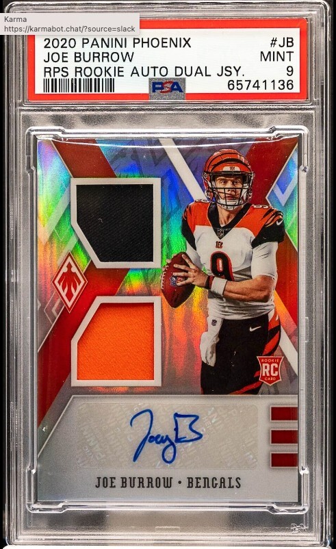 Joe Burrow Panini Phoenix Rps Rookie Auto Dual Jersey #JB Base