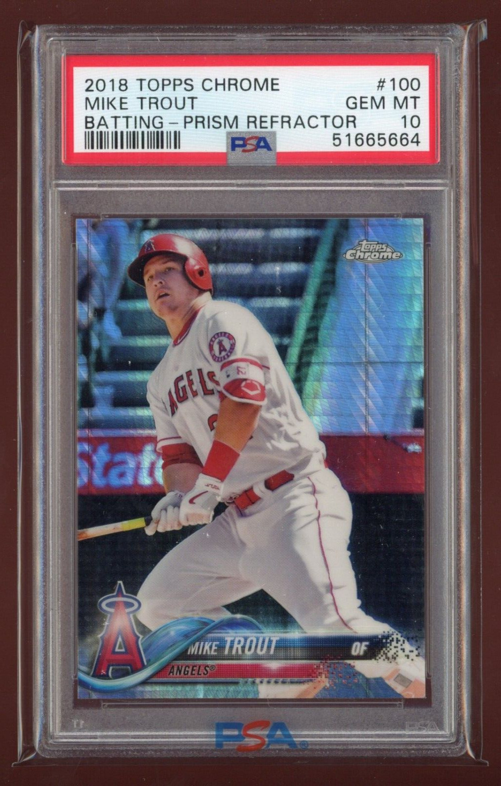 Mike Trout 2018 Topps Chrome #100 Batting Prizm Refractor PSA 10 Anaheim Angels