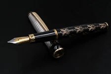 Solid Silver Fountain Pen Medici Lily Engrave M Nib Pelikan Cartridge Black Ink