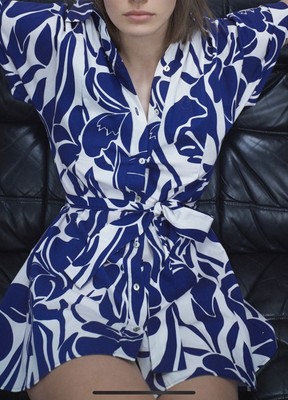 blue and white mini dress