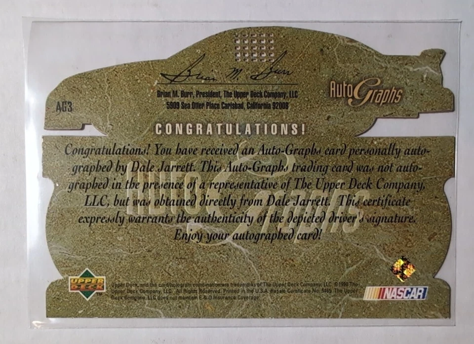 1998 Upper Deck Victory Circle Autographs #AG3 Dale Jarrett - Image 2 of 2