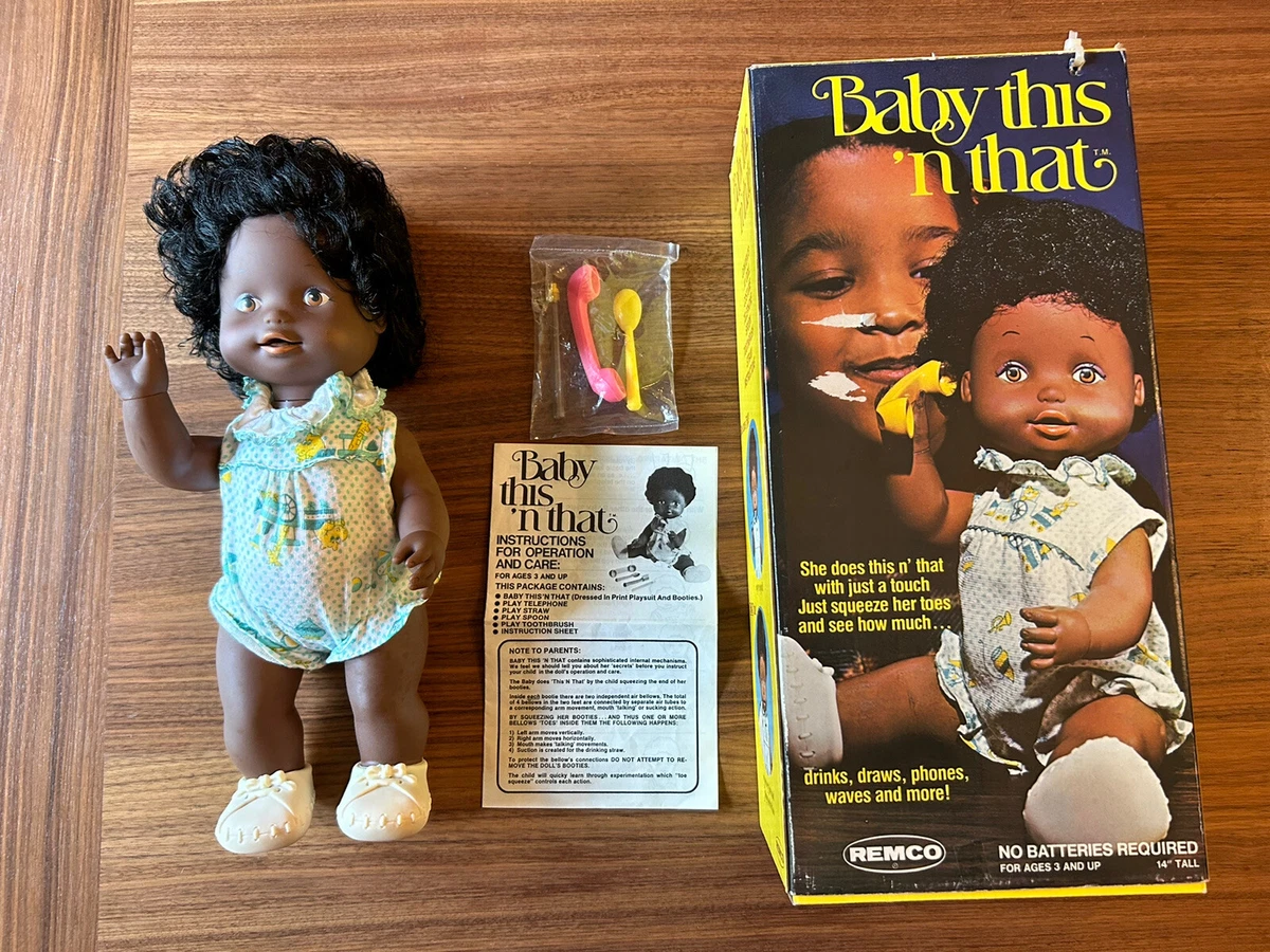 VINTAGE 1970 s BABY THIS N THAT DOLL IN BOX by REMCO DOLL Black