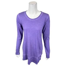 LOGO by Lori Goldstein Women's Distressed Cotton Slub Asymmetric Top Small Size