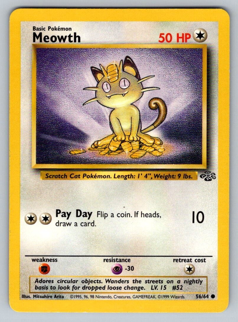 1999 Pokemon Jungle Vintage WOTC Meowth 56/64 NM