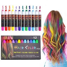 12-Color Hair Chalk Pens - Temporary Hair Dye for Girls, Washes Out Easily