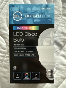 LED Disco Bulb 120VAC, Multicolored, BRIGHTLUX, 353-0204, 5000 hours