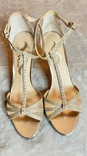 Nina Gold Women's Shoes Glitter Rhinestone Strappy Heels Size 7.5M