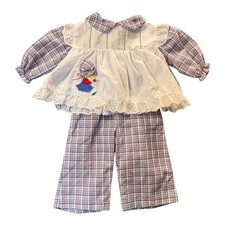 VTG Sunbonnet Sue Plaid Pinafore Top and Pants Set 3-6 Months Red Blue White