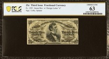 PCGS 63. FR# 1295 Fractional 1864 Union Currency 25c Civil War Rare Third Issue