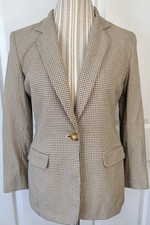 VTG 90s Liz Claiborne Classics Tan Check Plaid Fitted Rayon Blazer USA Size 8P