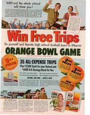 1953 Kellogg's Win Free Trips to Miami's Orange Bowl Game Contest Print Ad