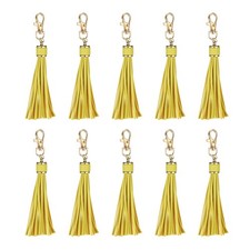 10pcs PU Leather Tassels, 6" Keychain Tassel with Lobster Swivel Light Yellow 