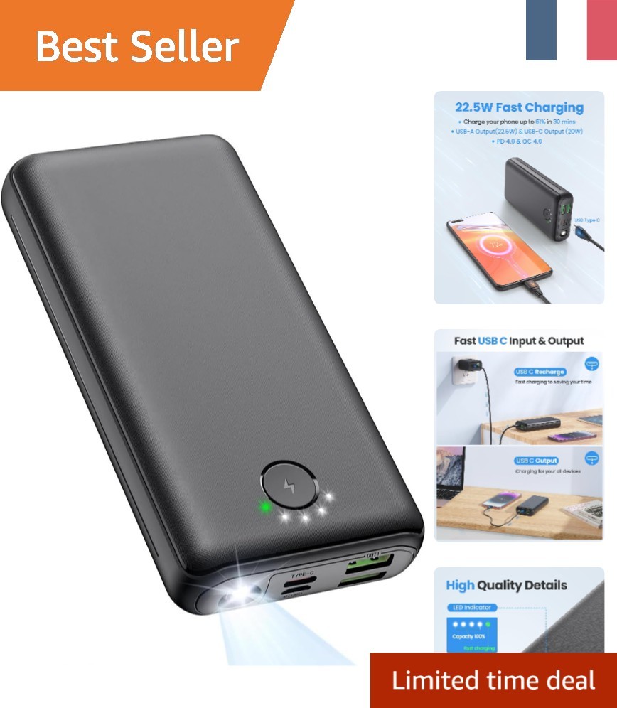 Batterie externe noire 27000mAh Lithium avec charge rapide et lampe LED