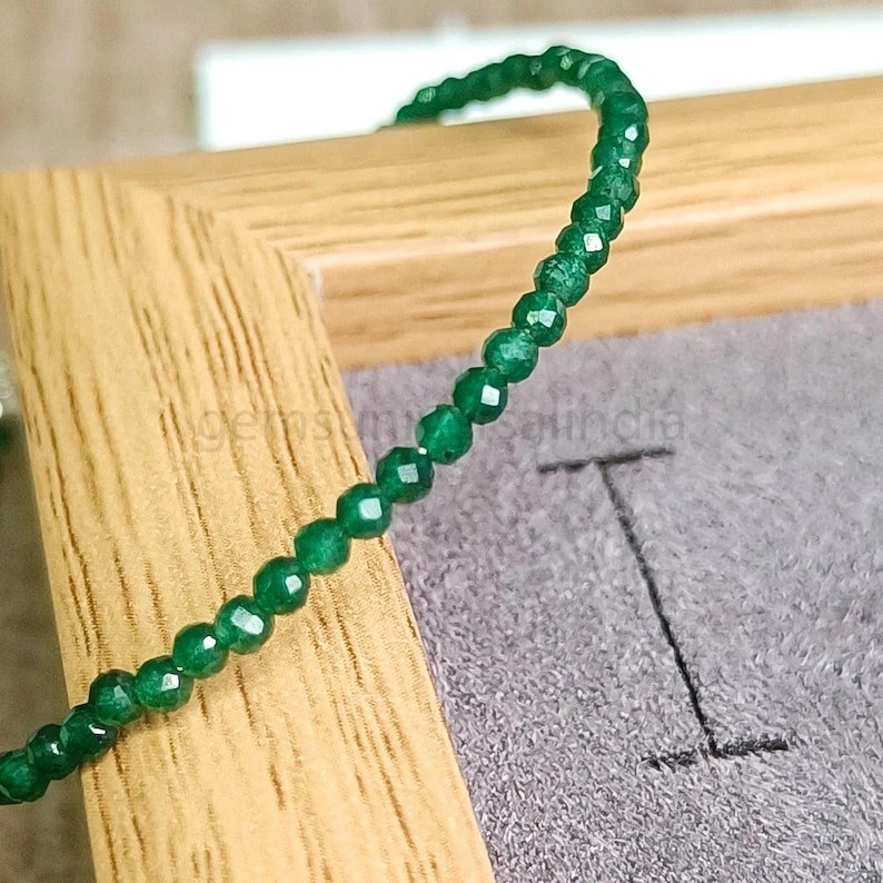2MM Green Onyx Faceted Round Gemstone Beaded Handmade Minimalist Bracelets 6-8" - Image 2 of 4