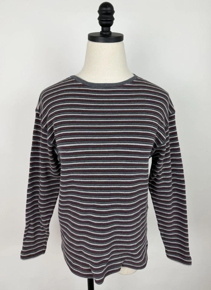 Camiseta térmica vintage años 90 Eddie Bauer para mujer pequeña tejida gofre a rayas Foto 2 de 4