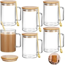 Jingmore 6 Sets 20oz Clear Glass Coffee Mugs Big Glass Mugs with Handles