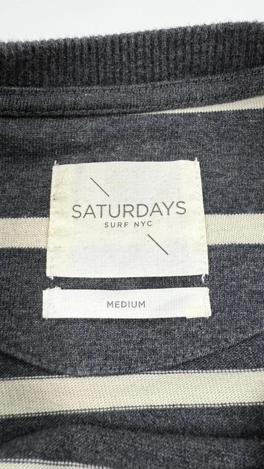 Saturdays Surf NYC Shirt Mens Medium Gray White Striped Long Sleeve Heavyweight - Image 3 of 4
