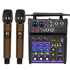 Audio Mixer 4 Channel DJ Mixer with Dual Wireless Microphone Sound Board Cons...