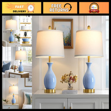 Set of 2 Light Blue Ceramic Table Lamps - Modern Bedside  Living Room Decor, 2