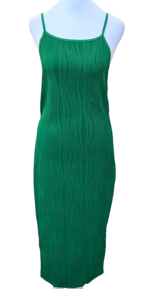 green slinky dress SHEIN Wave Ribbed Bodycon Summer Sun Midi Length Size Large colour: black-bodycon-gold-hardware-detail-midi-dress