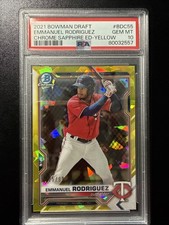 Emmanuel Rodriguez, 2021 Bowman Draft Chrome Sapphire Yellow PSA 10 25/99 POP 4