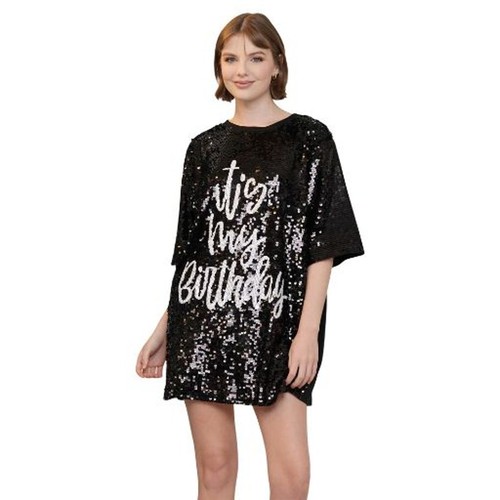 WHY Dress It's My Birthday Sequin Dress Sparkling Black Boutique NEW Size O/S