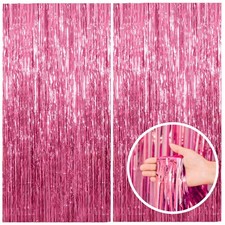 2 Pack Pink Backdrop Party Decorations Tinsel Curtain Party Backdrop Foil Fring
