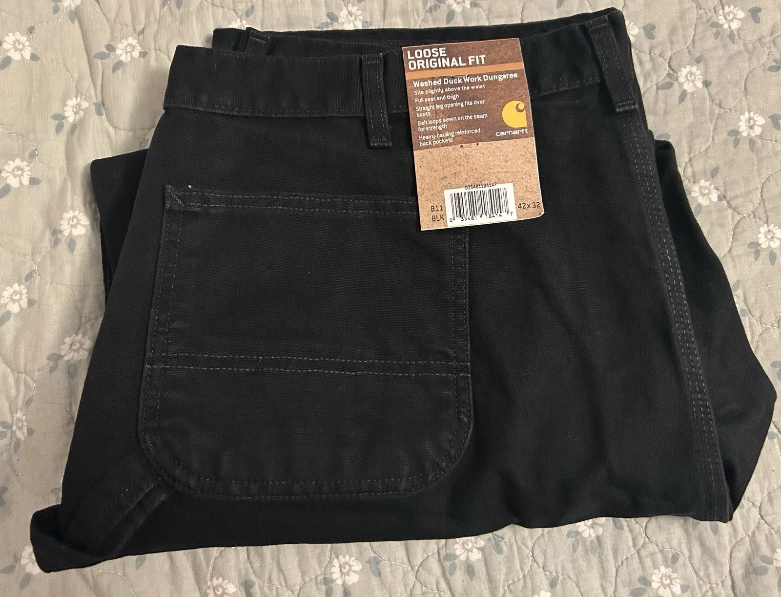 Carhartt Men's 42x32 Black Canvas Loose Original Fit Work Dungaree B11 BLK