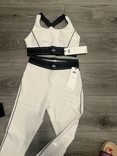 alo Women's Athletic Bra  Leggings Set White Black Trim Size S Stretch