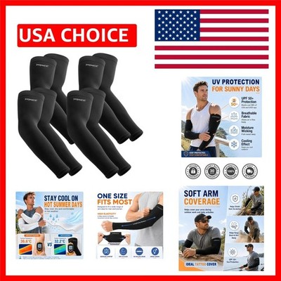 Lightweight Sports Compression Arm Sleeves - 4 Pair Value Pack with UV Shielding