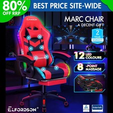 ELFORDSON Gaming Chair 12 RGB LED Massage Padded Swivel Recliner Computer Office