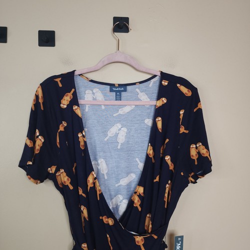 Modcloth The Surplice Is Right Faux-Wrap Top Blue Otters Size XL - Photo 2/9