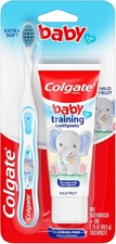 Baby Toothbrush and Baby Training Toothpaste, First Toothbrush for Ages 3-24