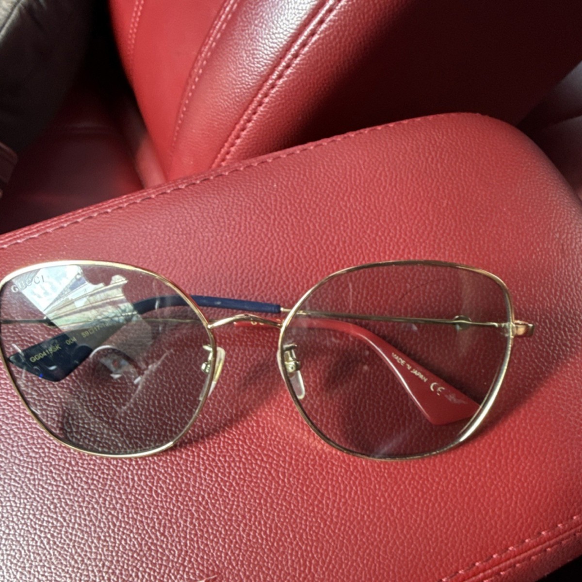 Gucci GG0748SK 004 Geometric Gold Metal Eyeglasses Red Blue 