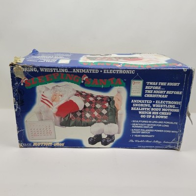Vintage Telco Motion-ettes SLEEPING SANTA Animated Snoring In Bed 1992 Box Teste