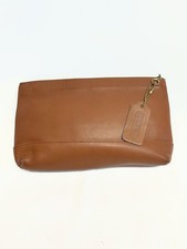 Vintage Coach Cosmetic Case Brown/Tan Soft Leather Striped Interior Hang tag