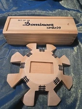 Set Of 28 Double Dominoes with Center Pin in Wood Case - White/Black With Access