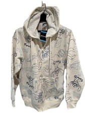 Disney Lilo  Stitch Hoodie Sweatshirt Women's Large White Blue Embroidered NEW