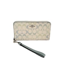 Coach CEC22 Long Zip Around Wallet Signature Coated Canvas Wristlet Chalk Blue