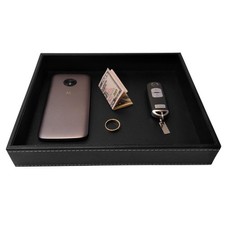 , Valet Tray, Desk Tray, Key Bowl, Nightstand Organizer for Men, Black PU Lea...