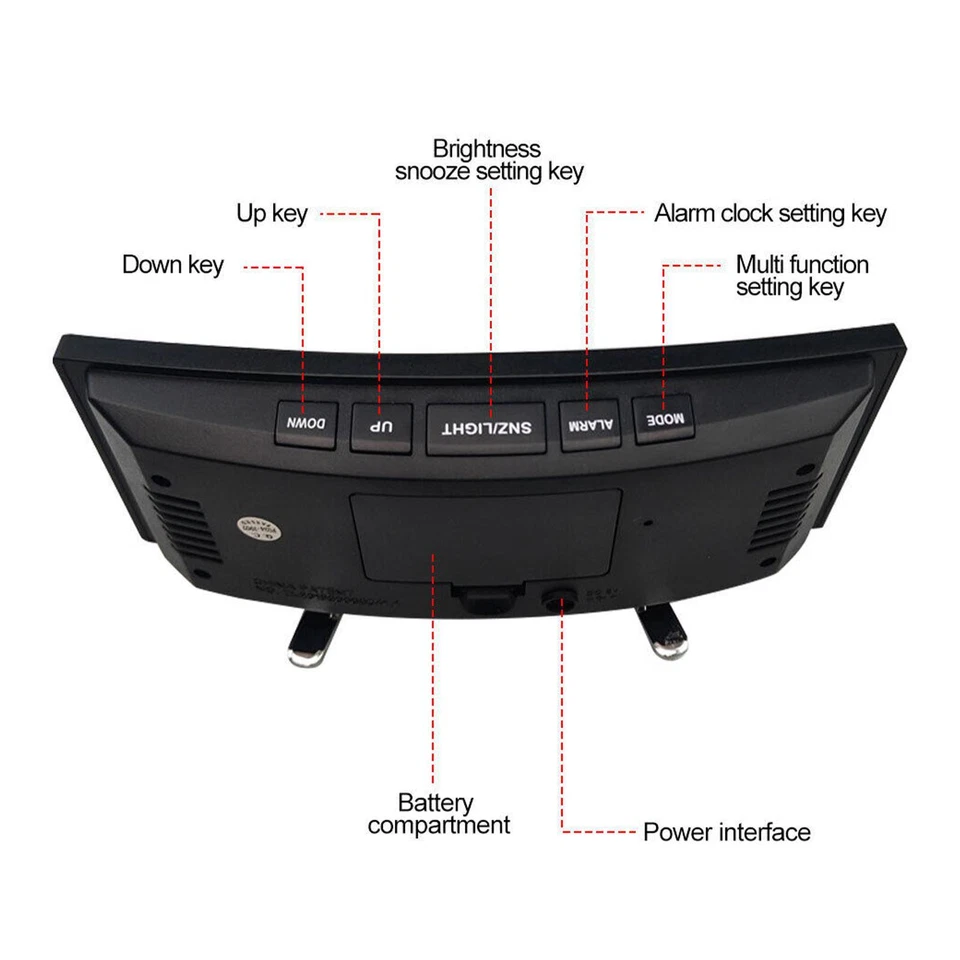 Wecker Digitaler Große LED Anzeige Nachttisch Uhr mit USB,Snooze und 12/24hr - Bild 4 von 4