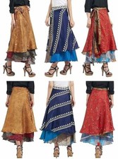 Wholesale Lot 10 PC Vintage Silk Sari Wrap around Frill Skirt Indian Skirt