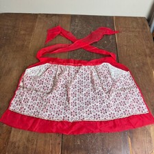 Vintage Sheer Red White Floral Lace Half Apron Kitchen House Chores