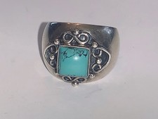 FANCY Turquoise  STERLING SILVER Wide Band Modern Boho Artisan Ring Signed Sz7